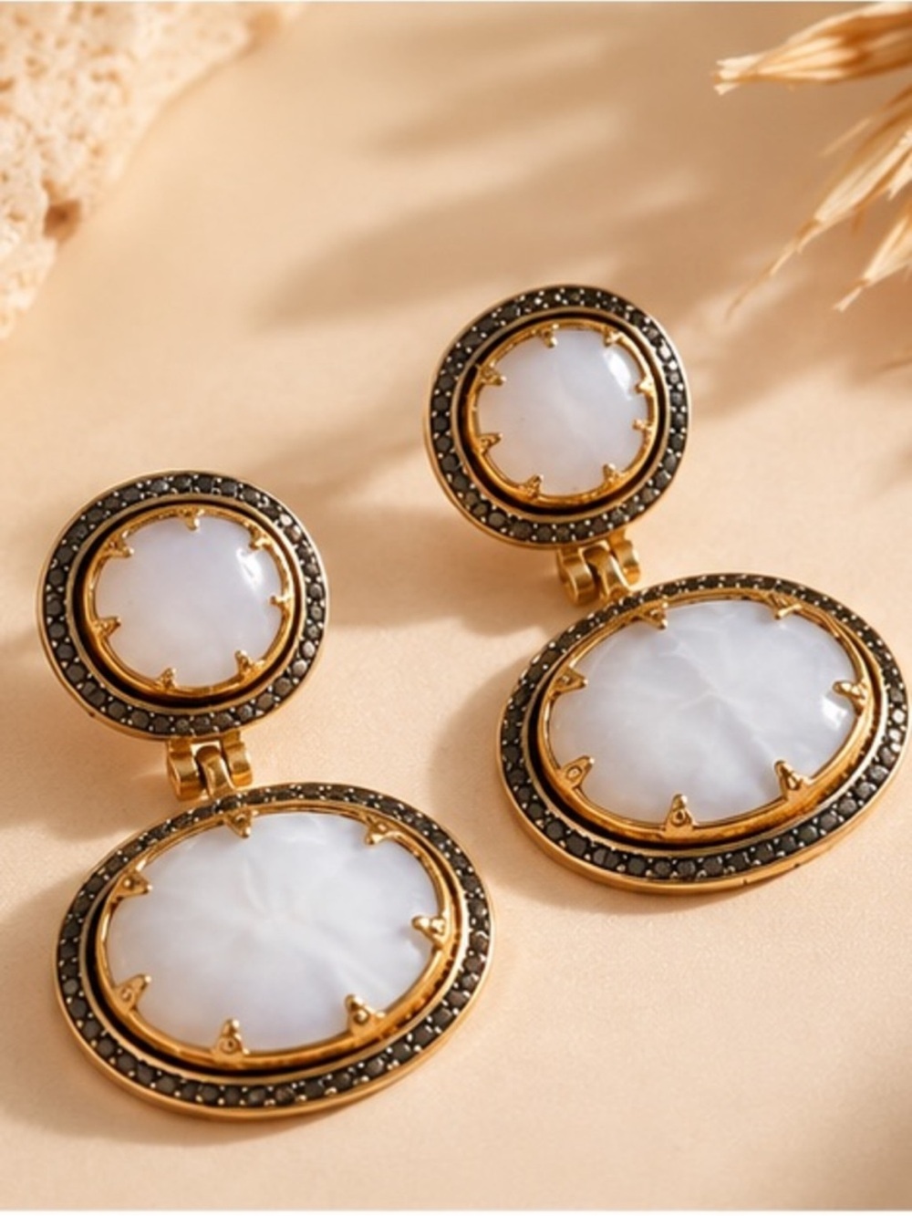 Luxe Golden White Mother-of-Pearl Drop Earrings